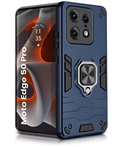 Image of WOW IMAGINE Shock Proof Back Case Mobile Cover for Motorola Moto Edge 50 Pro | Back Cover Case (Tough Armor | Hybrid PC + TPU | Ring Holder & in-Built Kickstand | Blue)