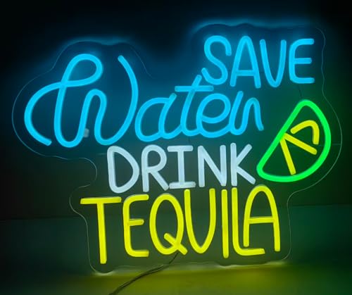 Image of Save Water Drink Tequila Neon Sign Dimmable Tequila Party Led Neon for Home Beer Bar Bedroom Restaurant Man Cave Bistro Club Party Decorations Christmas Birthday Gift Handmade LED Neon Tubing Signs
