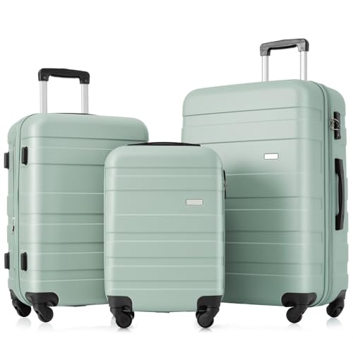 Hardshell Luggage Sets 3 Piece with Spinner Wheels, Expandable Travel Suitcase Sets with TSA Lock for Women Men, Lightweight, ABS Material, 20/24/28 Inch (Spring Green)