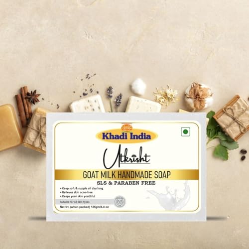 Image of Khadi Goat Milk Handmade Bathing Soap Bar 125g (Pack of 5) | Natural & Herbal | Glowing & Brightening Skin | Deep Cleansing & Nourishing | For Dead Skin Cells | All Skin Types | Men & Women