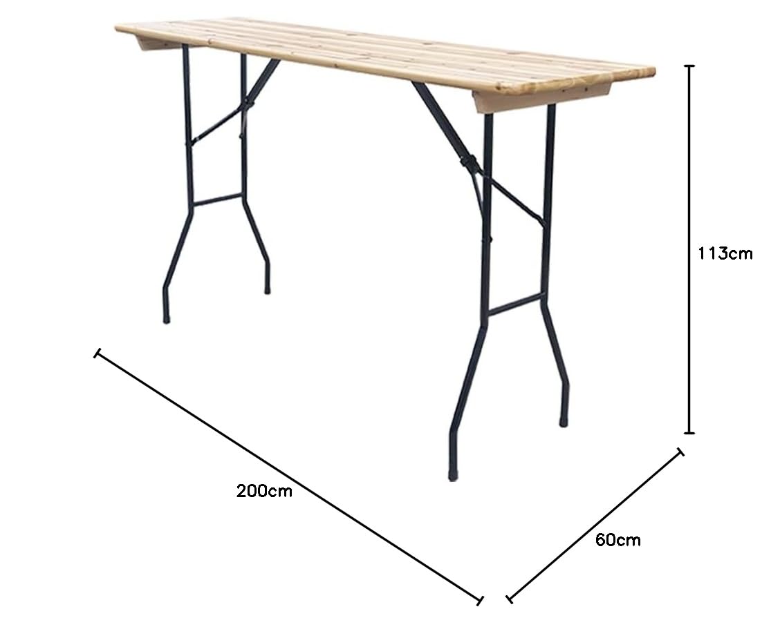 EME Mesa Plegable de cervecería de 200cm x 60cm x 113cm Tablero de Madera Pino de 24 mm de Grosor y Estructura de Acero - Mesa cervecera fácil Plegado y Transporte