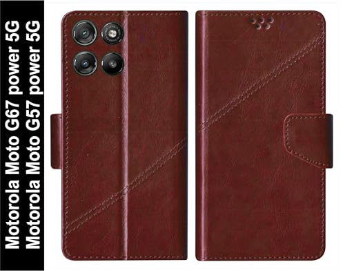 Image of SBMS Flip Cover for Motorola Moto G67 Power 5G / Moto G57 Power Back Cover Case with Magnatic Closure | Genuine Leather Finish | Inbuilt Stand | Card & Money Pocket | Wallet Style Case (Coffe Brown)