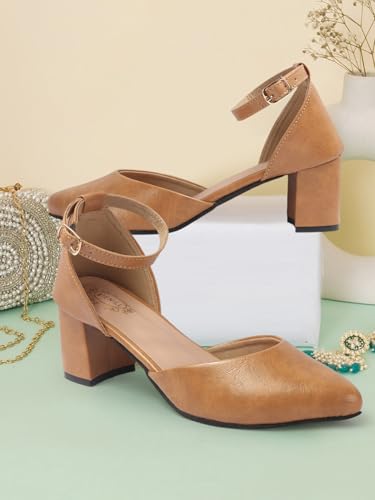 Image of Denill Women's Pointed Toe Block Heel Fashion Sandals with Buckled Ankle Strap With Non Slip Sole