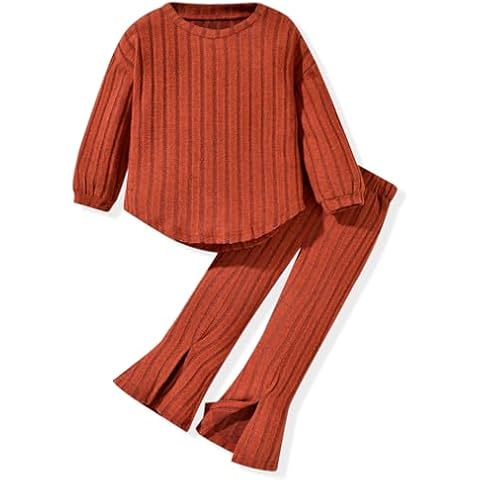 Aalizzwell Girls Clothes 3T Toddler Fall Winter Fashion Rib Knit Slit Pants Outfit Spring Clothing Brown Cover