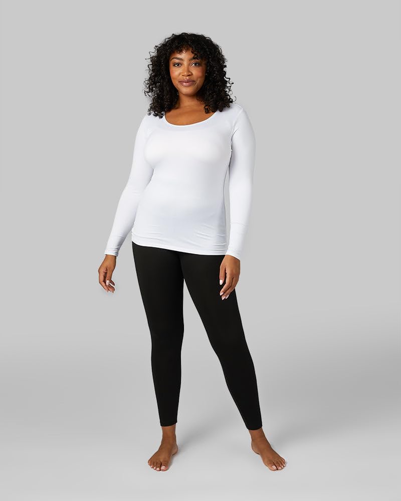 32 Degrees - Camiseta ligera con cuello redondo para mujer, ajuste a la forma, manga larga, elástico en 4 direcciones, térmica