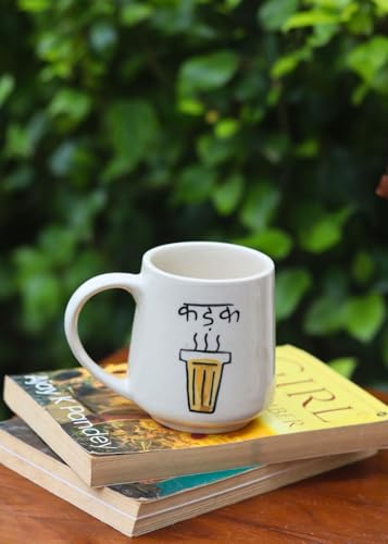 Image of WEAVING HOMES Kadak Mug - The Chai Lovers 300 ML Handmade Ceramic Mugs Gift to Best Friend Coffee /Tea /Milk /Green Tea /Cold Coffee Mugs /Cup Microwave Safe & Dishwasher Safe (Set of 1)