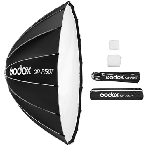 Godox QR-P150T 150 cm/59 Pouces Softbox Parabolique à Dégagement Rapide Boîte à Lumière Pliable avec Support Bowen Standard et Diffuseurs pour Studio de Photographie Portrait Diffusion en Direct