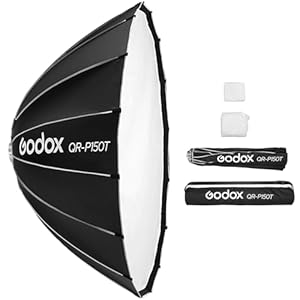 Godox QR-P150T 150cm/59in Quick Release Parabolic Softbox Professional Foldable Softbox with Standard Bowen Mount & Diffusers for Photography Studio Photography Portrait Live Stream
