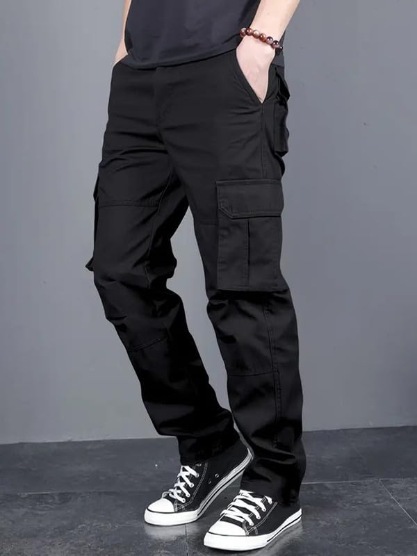 Image of Men's Casual Cargo Pants | Regular Fit Multi-Pocket Trousers-