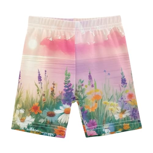 Shorts for Under Dresses Cotton Girls Biker Shorts Toddler 4t Summer Kids Painted Wildflower Meadow Pink