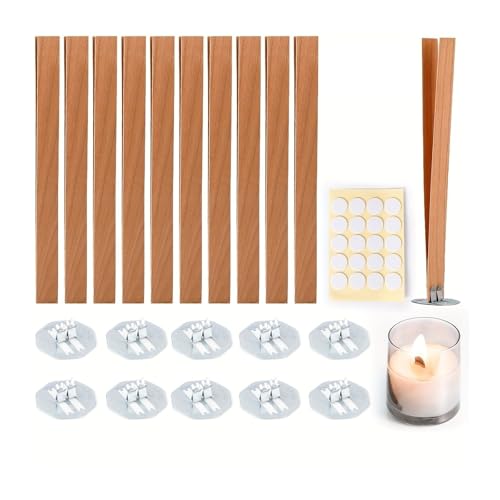 20 pzas Mechas de Madera para Velas con Soportes y Pegamento