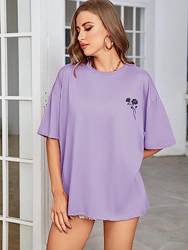 Image of Rigo Back Printed Half Sleeves Round Neck Oversized T-Shirt for Women | Drop Shoulder T-Shirt for Women | Loose Baggy Fit T-Shirt for Women /Girls