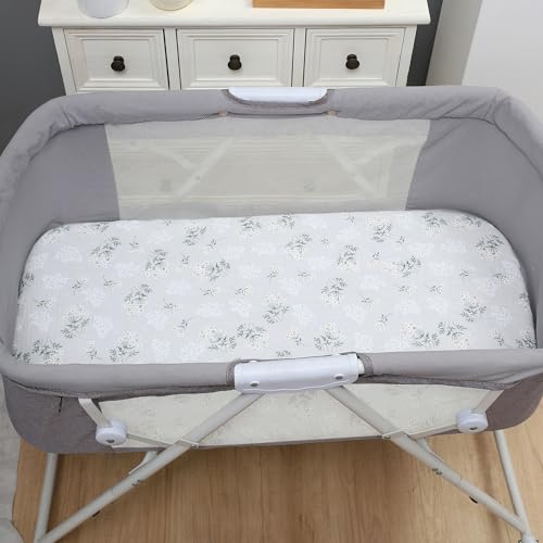 Image of Onacosht Muslin Bassinet Sheets 3 Pack for Baby Unisex, Green Leaf & Cactus