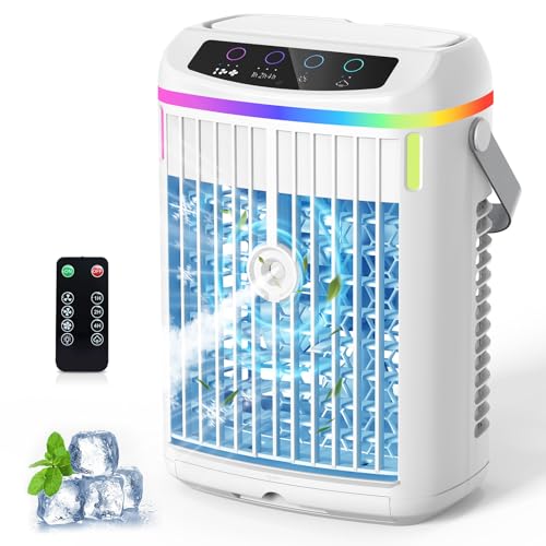 Portable Air Conditioners, 1000ML Mini Portable AC Unit with 1-4H Timer, Evaporative Air Cooler Mini Air Conditioner Fan with Remote Control, 3 Speeds & 2 Cool Mist Modes for Home, Office, Camping