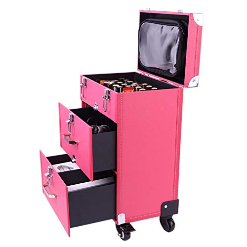 Extra Lager Valise à roulettes en cuir de luxe pour maquillage de beauté