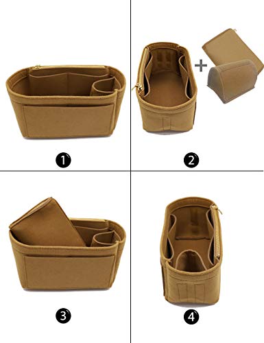 Image of LEXSION Felt Purse Bag Organizer Insert with zipper Bag Tote Shaper Fit Speedy Neverful PM MM, 2-Light Brown, Slender Large