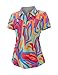 TFSDOD Women's Tropical Print Golf Shirts 3-Button Short Sleeve Lapel Collar Curved Hem 2025 Fashion Casual Polo Shirt Floral Rose Red XL