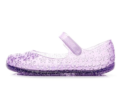 Image of Princess Dress Sandals Jelly Shoes for Toddler Girls Size 8, Blue Bird Nest Layered Lines Mary Jane Flats Childrens Clear Glitter with Hollow-Carved