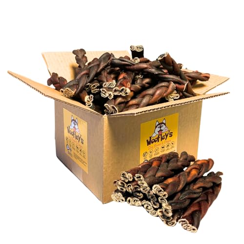 Woofley's 6 Inch Braided Collagen Sticks for Dogs - (50 Count) Bully Stick Rawhide Alternative Dog Chews No Hide Bones for Medium & Large Dogs