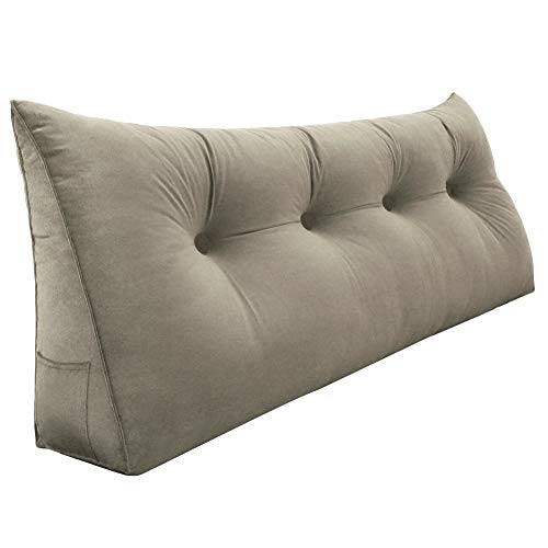 VERCART Almohada de Lectura, Cabecera Tapizado, Almohada Lumbar Cervical, Cabecera de Cama Suave Cama Grande Almohada Cojines Cama para Respaldo con Funda Desmontable Marrón Claro 120 * 20 * 50cm