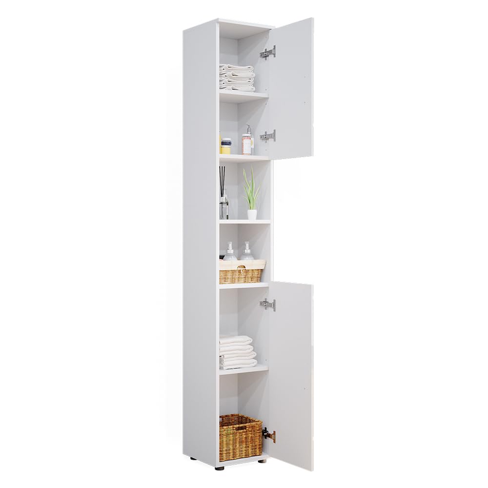 Vicco Mobile bagno alto Irma, Bianco lucido, 30 x 192 cm, per la conservazione di accessori da bagno e compatibile con la serie Irma