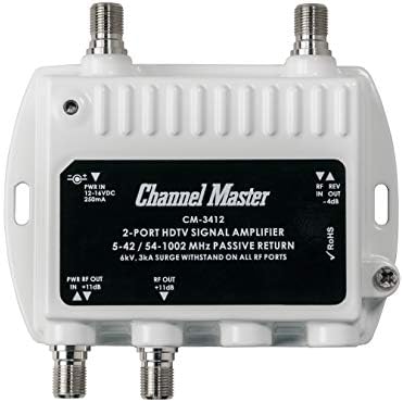 Channel Master Ultra Mini 2 TV Antenna Amplifier, TV Antenna Signal Booster with 2 Outputs for Connecting Antenna or Cable TV to Multiple Televisions (CM-3412),Silver
