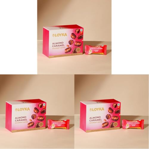 Image of Loyka Caramel Almonds Dates Box - 100 gm box | Crunchy | Gift Hamper| No Refined Sugar Added | Made with Jaggery | Diet friendly | Healthy guilt-free morning /evening snack |Gluten-free (Pack of 3)