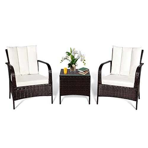 COSTWAY 3tlg. Rattanmöbel 2 Sessel und 1 Beistelltisch, Polyrattan...