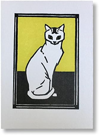 Letterpress Handmade Cat Theme Stationary Cards & Envelope Set of 6
