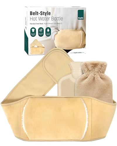 KEPLIN Hot Water Bottle with Plush Waist Cover - 2L Premium Natural Rubber Hot Water Bag for Cramps & Muscle Relaxation - Safe Durable Long-Lasting Heat Therapy - Cream