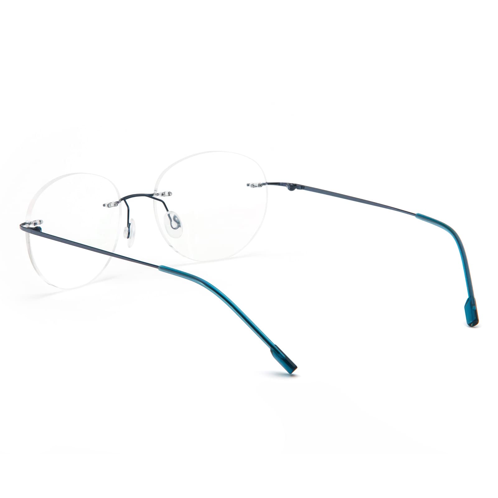 MMOWW Circular Gafas de lectura sin Marco Gafas Aleación Titanio Ultraligeras Para Hombres y Mujeres, Gafas de Computadora de Ayuda con lente de Resina (Azul, +2.0)