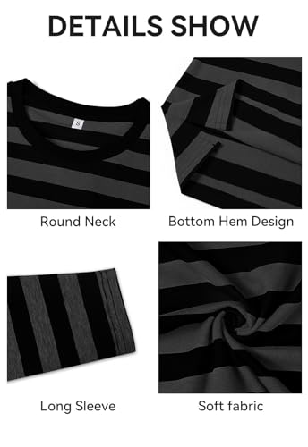 Image of KESIHAN Men's Casual Striped Shirts Crewneck Long Sleeve Basic T-Shirt Basic Daily Work Stripe Tee Tops