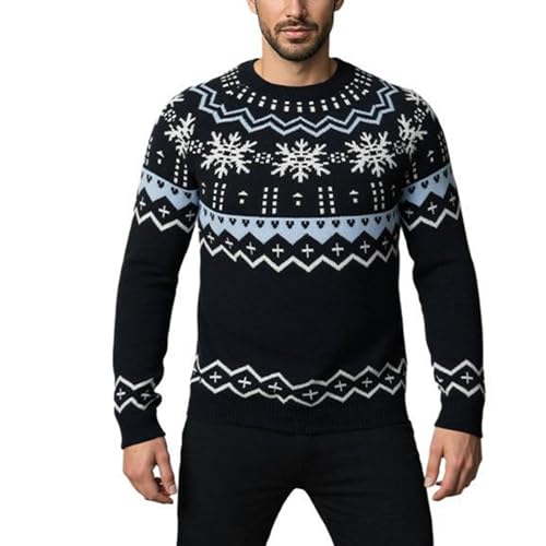 Cambkatl Men's Stylish Snowflake Crewneck Sweaters - Stretch Casual Long Sleeve Pullover Knitted Cozy Sweater Tops