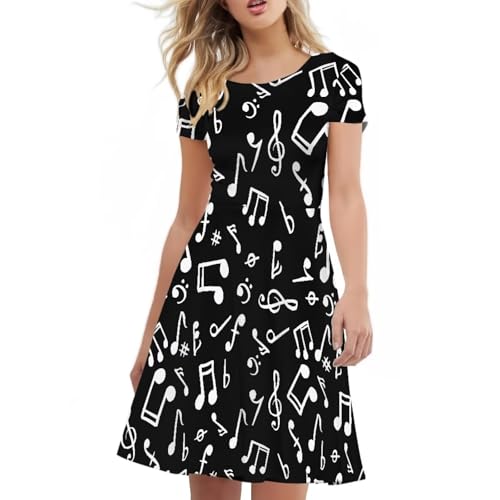 Image of POLERO Women Puffy Swing Elegant Party Midi Dresses Short Sleeve Round Neck A-Line Dress