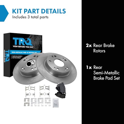 Image of TRQ Rear Brake Pad and Rotor Set Semi Metallic Solid Rotors