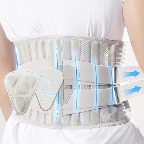 HouYa-Tec Faja Lumbar de Soporte con 6 Varillas Metálicas, Cinturón de Espalda Ajustable para Hombre y Mujer, Soporte Lumbar Transpirable para Trabajo, Deporte y Conducir(Blanco, L)