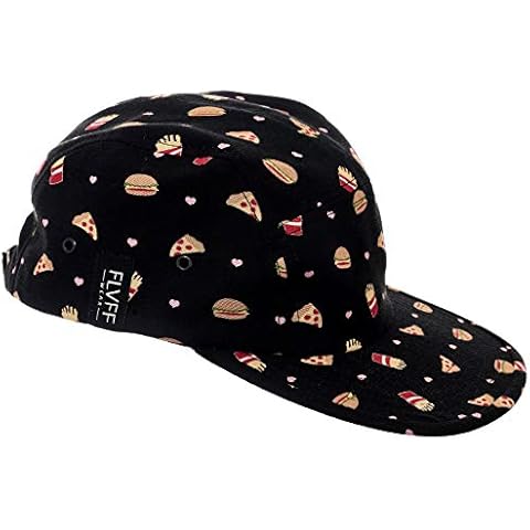 FLVFF 5 Panel Hat for Men Women Flat Brim Baseball Cap Urban Street Camper Hats (P1) (Hamburger) Cover