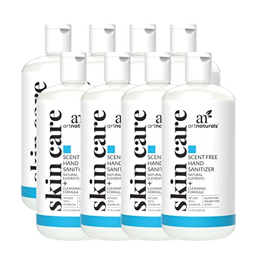 Artnaturals Hand Sanitizer Gel Alcohol Based (8 Pack x 8 Fl Oz / 220ml) Infused with Aloe Vera Gel, Jojoba Oil & Vitamin E - Unscented Fragrance Free Sanitize