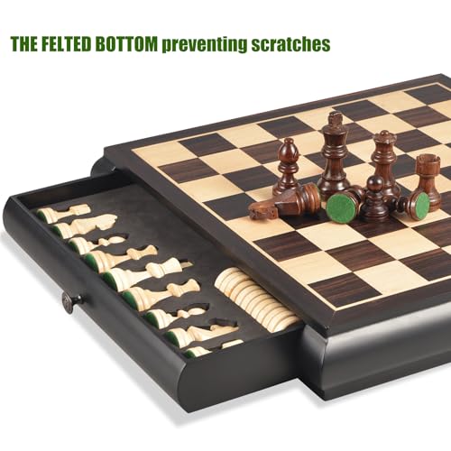 Juego de mesa madera ajedrez y damas con tablero 15.5" miniatura 4