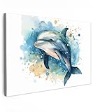 muchowow© stampe su tela moderne 90x60 cm quadro moderno soggiorno quadretti da parete room decor delfino - animali - natura - blu - bianco