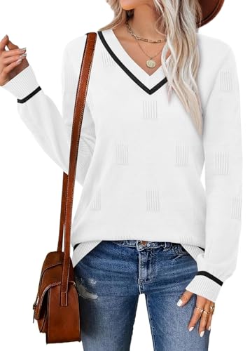 WIHOLL Sweaters for Women V Neck Long Sleeve Tops Fashion Lightweight Pullover Clothes Fall Outfits 2025