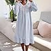 Doll Collar Pajamas for Women Long Sleeve Solid Flannel Nightdress Fashion Comfort Pajama Casual Home Midi Pjs Dress Blue