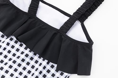 LIZENS Girls One Piece Off Shoulder Black Ruffle Swimwear Bathing Suit for Kids4