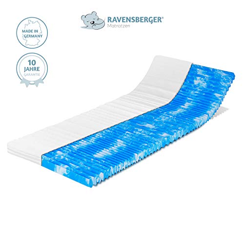 Ravensberger Matratzenu00ae Gel-LUX 50 Topper | 9 cm Gesamthöhe |u00a07 Zonen GELAXu00ae Gelschaum-Auflage |u00a0H2/3 RG50 (50-110 kg) | 180 x 200 x 9 cm | mit Baumwoll-Doppeltuch-Bezug
