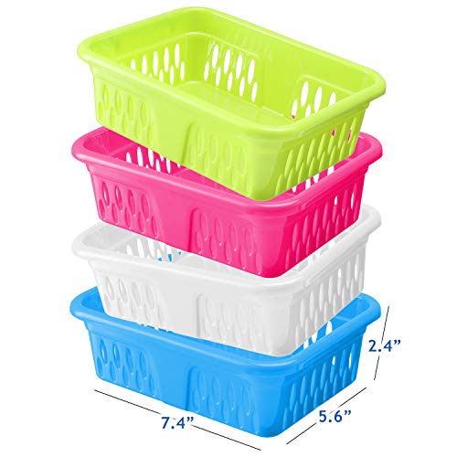 Bright Plastic Organizer Bins - 12 Pack –Small Colorful Storage Trays, Modular Baskets Holders for Classroom, Drawers, Shelves, Desktop, Closet, Playroom, Office, and More – 4 Colors - BPA Free