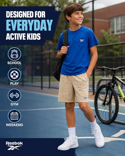 Image of Reebok Boys Athletic Shorts Set - 2 Piece Summer Clothes Outfit with Graphic Tee and Boys Basketball Shorts for Active Kids