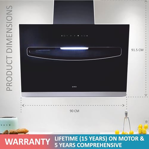 Image of Elica 90cm 1200 m3 /hr Filterless Autoclean Kitchen Chimney with 15 Years Motor & 5 Years Comprehensive Warranty | EFL-S907 HAC LTW VMS | Touch + Motion Sensor Control | Black
