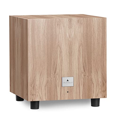 Triangle – Caisson de Basse Tales 340 avec Amplificateur 200W – Bass Reflex - Haut-Parleur 25 cm – Entrées RCA/LFE - Polyvalent Musique et Home-Cinéma - 342 x 383 x 357 mm - Chêne Clair