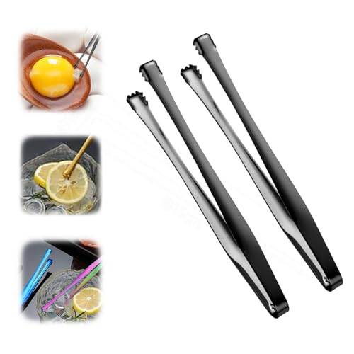 2Pcs Egg Chalaza Removal Tools, Stainless Steel Broken Eggshell Removal Tongs, Ice Tong, Sugar Tong, Egg Chalaza Membrane Remover, Essential Kitchen Gadget for Chefs and Bakers (Black)