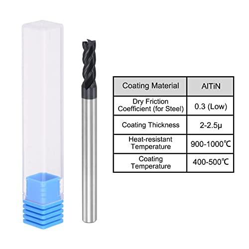 Image of uxcell Square Nose End Mill, 4mm Tip Dia Solid Carbide AlTiN Coated CNC Router Bits 4 Flute Spiral Milling Cutter HRC45 with 4mm Shank 50mm (2-inch) Length